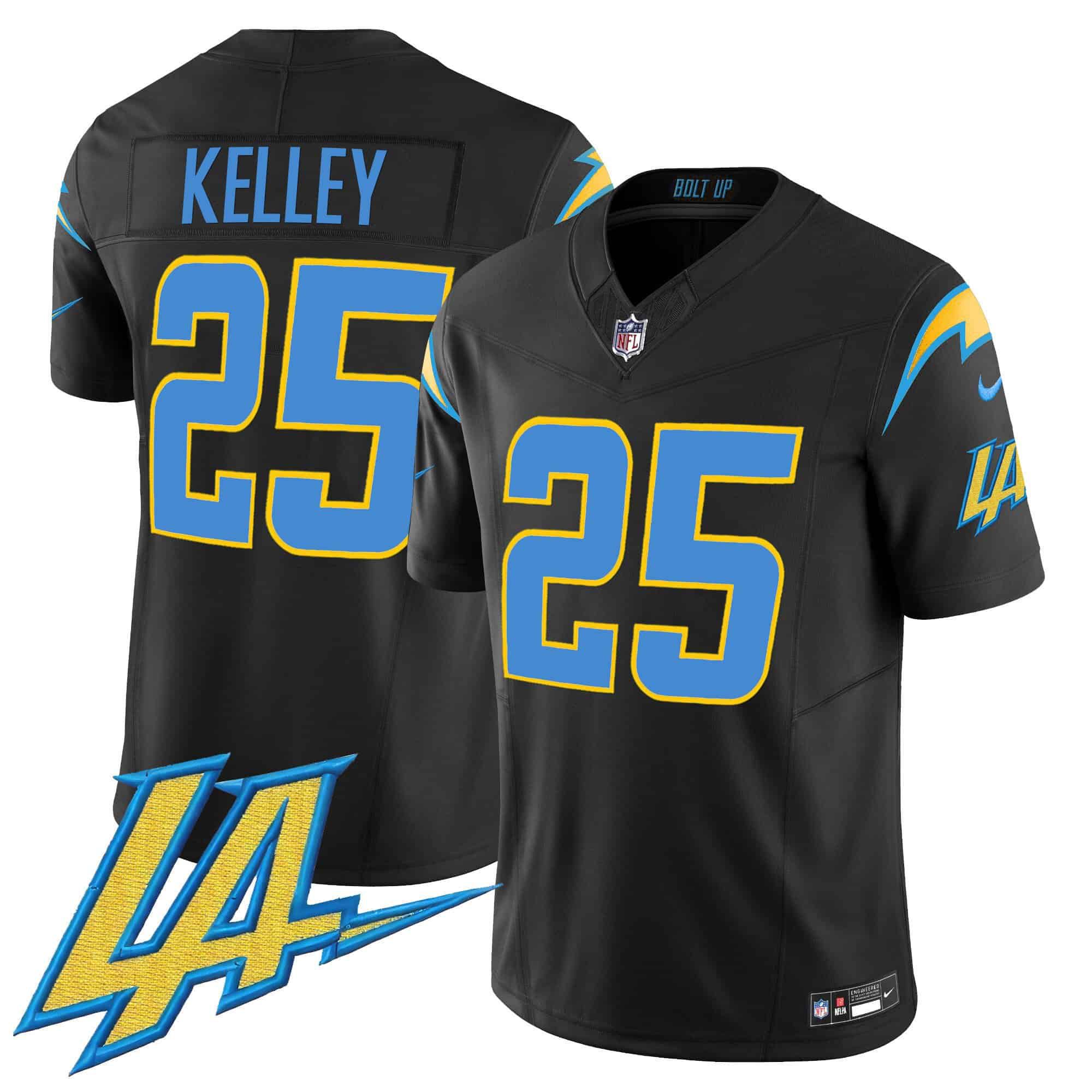 Men Los Angeles Chargers #25 Kelley Black 2024 Nike Vapor Limited NFL Jersey style 1